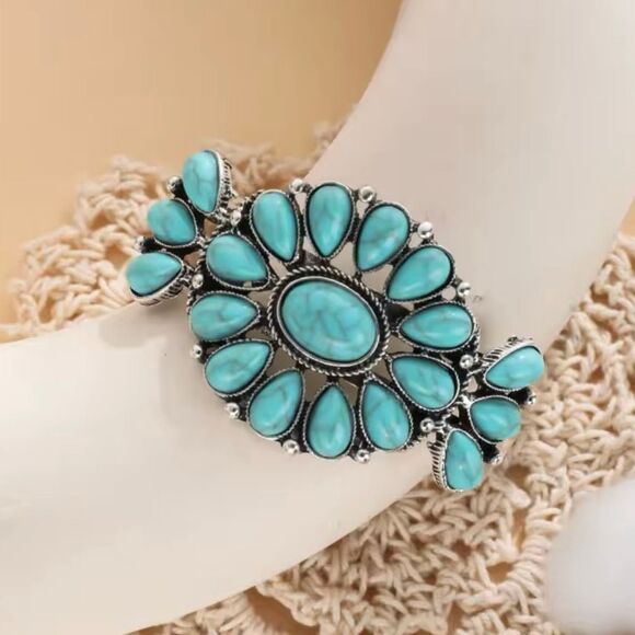 Blue Turquoise Concho Southwest Adjustable Cuff Bracelet Womens Casual Western - Picture 3 of 4
